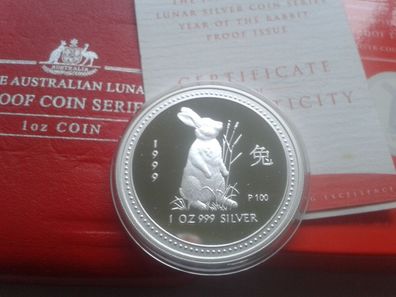 1$ Dollar 1999 PP (Proof) Australien Lunar Hase rabbit 31,1g 999er Silber