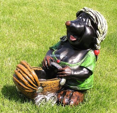 Maulwurf Mutter mit Kinderwagen Statue Skulptur Deko Gartenfigur Garten lustig