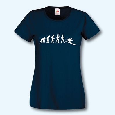 Damen T-Shirt, Fun-Shirt, Evolution Skifahrer, Ski, Abfahrt, Wintersport