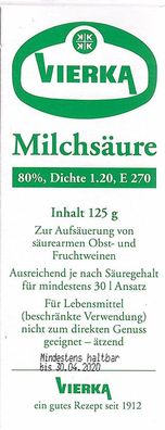 Milchsäure 80% ig zur Aufsäuerung von säurearmen Obst + Fruchtweinen 500 ml