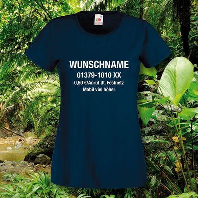T-Shirt, Damen, Fun-Shirt, Dschungelcamp, inkl. Name u. Nr., div. Farben, XS-XXL