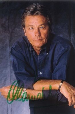 Repro Autogramm ALAIN DELON auf Foto