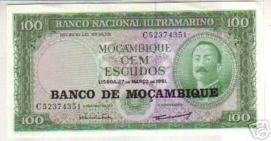 100 Escudos Banknote Mocambique Afrika 1961 in TOP