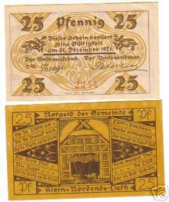 2 Banknoten Notgeld Gemeinde Klein Nordende Lieth 1921