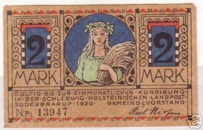 2 Mark Banknote Notgeld Gemeinde Süderbrarup 1920