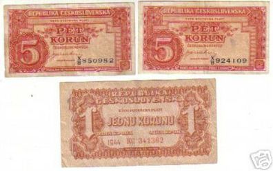 3 alte Banknoten Tschechoslowakei um 1944