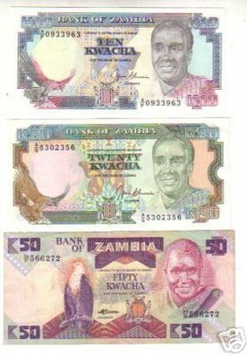 3 Banknoten Bank of Zambia (Sambia) Afrika in TOP