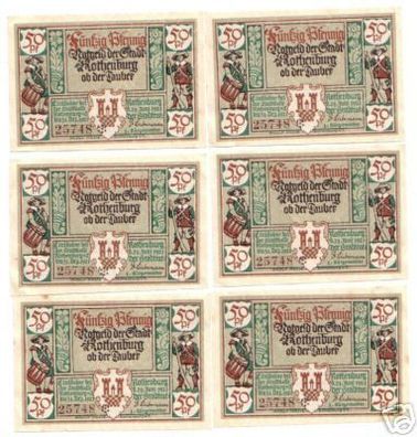 6 Banknoten Notgeld Stadt Rothenburg o.Tauber 1921