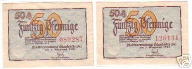 2 Banknoten Notgeld Stadt Glash.GUB 1921