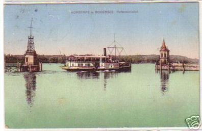 11032 Ak Konstanz Bodensee Hafeneinfahrt um 1920