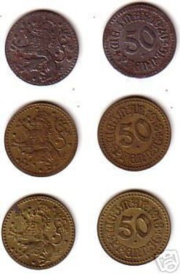 3 Notgeld Münzen3 x 50 Pfennig Stadt Weimar 1918-1920