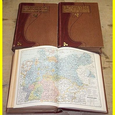 1905 Bibliothek des Allgemeinen und Praktischen Wissens 1. + 2.+ 5. Band incl. Atlas