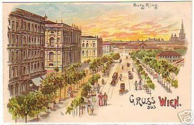 02438 Ak Lithographie Gruß aus Wien Burg Ring um 1900