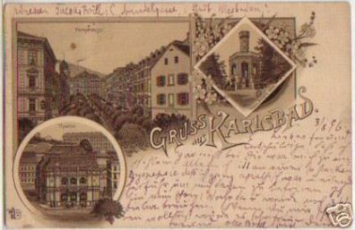 01053 Ak Lithographie Gruss aus Karlsbad 1896
