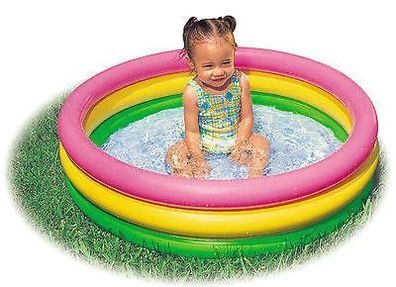 Baby Pool bunt Kinder Planschbecken Ø 86cm aufblasbar 3 Ringe Schwimmbecken NEU