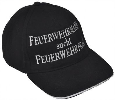 Baseballcap mit Einstickung - Feuerwehrmann sucht Feuerwehrfrau - 68166 schwarz