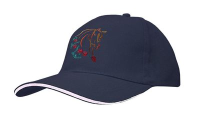 Baseballcap mit Einstickung - Pferd Pferdekopf Rosen - versch. Farben 69244 dunkelbla