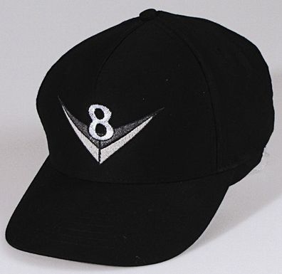 Baseballcap mit Einstickung - V8 - 68114 schwarz - Baumwollcap Hut Schirmmütze Cappy