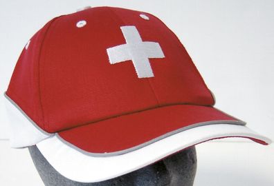 Baseballcap mit Kreuz - Einstickung - Switzerland schweizer Kreuz Wappen - 68147 rot