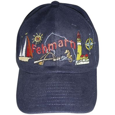 Cap - Schirmmütze vielfarbig bestickt - Insel Fehmarn - 68872 schwarz - Baumwollcap
