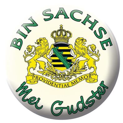 Button Abzeichen Emblem Magnetbutton mit Druck "Bin Sachse Mei Gudster" NEU (16232)