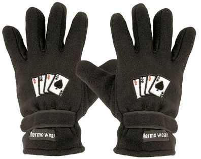 Handschuhe Fleece mit Einstickung Kartenspiel 4 Asse 56521 schwarz