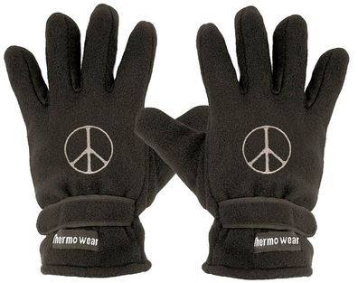 Handschuhe Fleece mit Einstickung PEACE 56401 schwarz