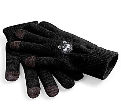 Touch-Handschuhe mit Einstickung - Husky - 31652-5 schwarz Gr. L/ XL