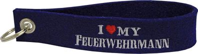 Filz-Schlüsselanhänger mit Stick - I love my Feuerwehrmann - Gr. ca. 17x3cm - 14074