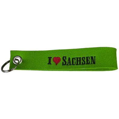 Filz-Schlüsselanhänger mit Stick - I love Sachsen - Gr. ca. 17x3cm - 14230 - grün