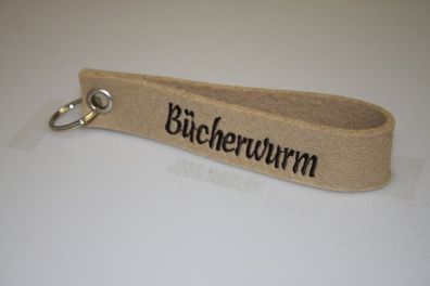 Filz-Schlüsselanhänger mit Stick Bücherwurm Gr. ca. 17x3cm 14419 beige