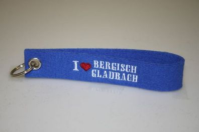 Filz-Schlüsselanhänger mit Stick I love Bergisch Gladbach Gr. ca. 17x3cm 14307 blau