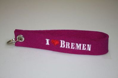 Filz-Schlüsselanhänger mit Stick I love Bremen Gr. ca. 17x3cm 14308 pink