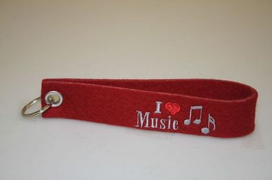 Filz-Schlüsselanhänger mit Stick I love Music Gr. ca. 17x3cm 14270 rot