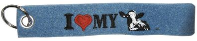Filz-Schlüsselanhänger mit Stick I love my Cow Gr. ca. 17x3cm 14091 blau