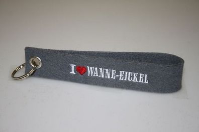 Filz-Schlüsselanhänger mit Stick I love Wanne- Eickel Gr. ca. 17x3cm 14330 grau