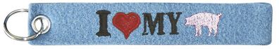 Filz-Schlüsselanhänger mit Stick I love my Pig Gr. ca. 17x3cm 14097 hellblau