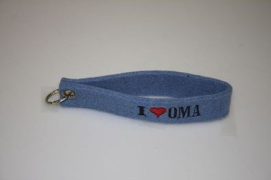Filz-Schlüsselanhänger mit Stick I love Oma Gr. ca. 17x3cm 14261 blau