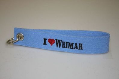 Filz-Schlüsselanhänger mit Stick I love Weimar Gr. ca. 17x3cm 14331 blau