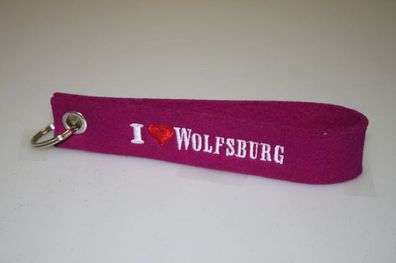 Filz-Schlüsselanhänger mit Stick I love Wolfsburg Gr. ca. 17x3cm 14332 rot