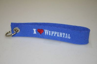 Filz-Schlüsselanhänger mit Stick I love Wuppertal Gr. ca. 17x3cm 14333 blau
