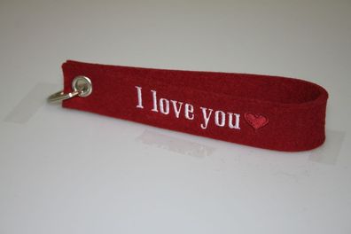 Filz-Schlüsselanhänger mit Stick I Love You Gr. ca. 17x3cm 14422 rot