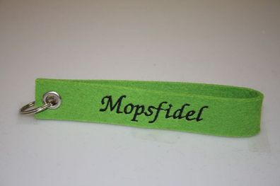 Filz-Schlüsselanhänger mit Stick Mopsfidel Gr. ca. 17x3cm 14272 grün