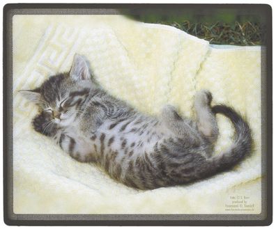 Mauspad Mousepad Tiermotiv - Kätzchen schlafend auf Handtuch - KA288