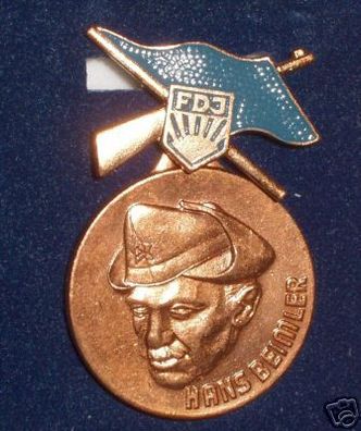DDR Abzeichen FDJ Hans Baimler in Bronze im Etui