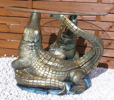 Krokodil Kroko Aligator Figur Statue Skulptur Dekoration Tisch Wohnzimmertisch Coucht