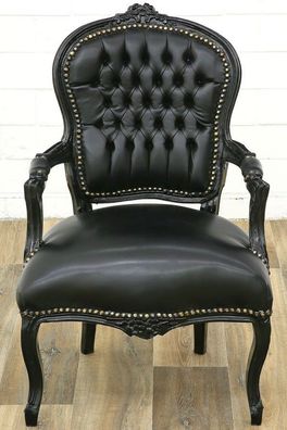 Barockstuhl Antik-Stil Stuhl BAROCK Armlehnstuhl Massivholz Barock Sessel schwarz