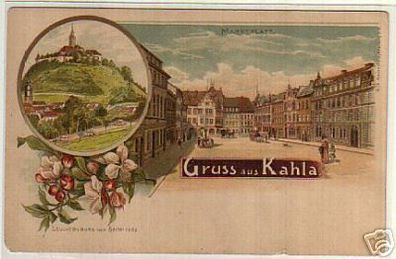 11359 Ak Lithographie Gruß aus Kahla Marktplatz um 1900
