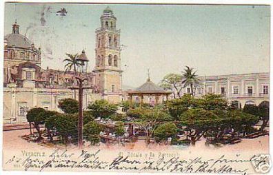 12744 Ak Veracruz El Zócalo y la Parroquia Mexiko 1911