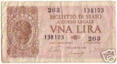 seltene Banknote 1 Lira Italien 1944